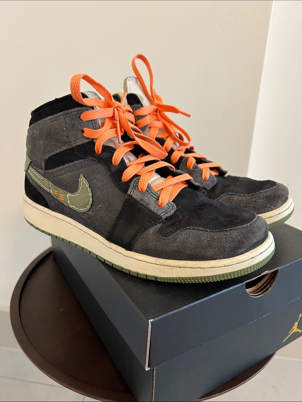 Air Jordan Kids High-Top Sneakers in Black, Gray and Orange